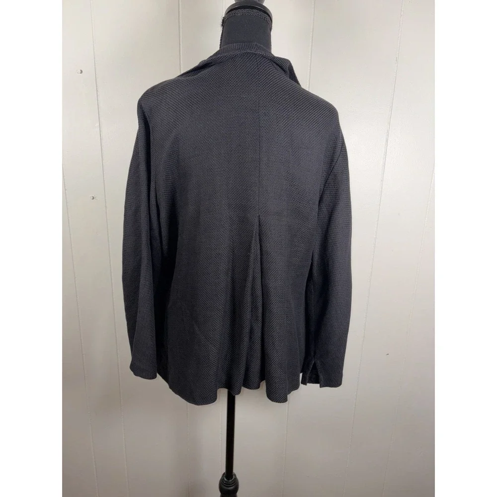 eileen fisher XL textured blazer cardigan‎ black linen cotton Waterfall Drape
